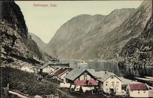 Ak Gudvangen Norwegen, Sogn, Dampfer, Dorfpartie