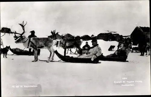 Ak Norwegen, Pa vei til Kautokeino, Rentierschlitten, Schlittengespanne