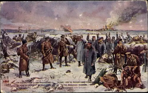 Künstler Ak Preußische Soldaten ergeben sich den Briten, Middlesex Regiment, I WK