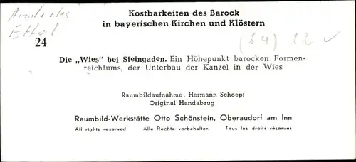 Stereo Foto Kostbarkeiten des Barock, Wies Steingaden Oberbayern, Wieskirche, Kanzel