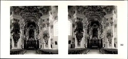 Stereo Foto Kostbarkeiten des Barock, Wies Steingaden Oberbayern, Wieskirche, Innenansicht