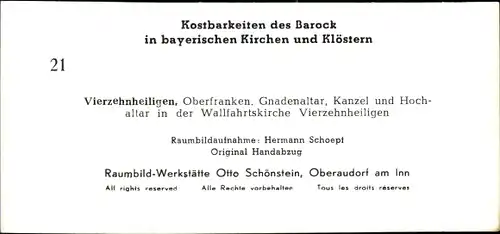 Stereo Foto Kostbarkeiten des Barock, Vierzehnheiligen Oberfanken, Wallfahrtskirche, Gnadenaltar