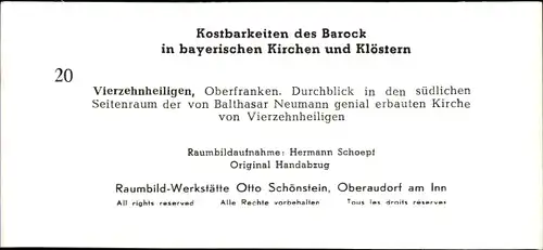 Stereo Foto Kostbarkeiten des Barock, Vierzehnheiligen Oberfanken, Wallfahrtskirche, Innenansicht