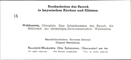 Stereo Foto Kostbarkeiten des Barock, Waldsassen Oberpfalz, Zisterzienserabtei, Bibliothek