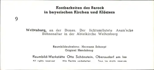 Stereo Foto Kostbarkeiten des Barock, Kelheim, Kloster Weltenburg, Abteikirche, Bühnenaltar