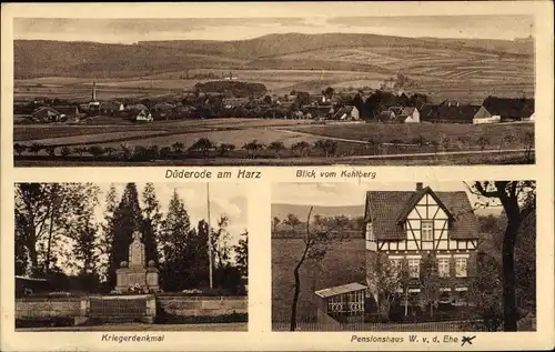 Ak Düderode Kalefeld Niedersachsen, Blick vom Kahlberg, Pensionshaus, Kriegerdenkmal