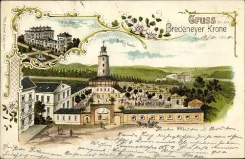 Litho Bredeney Essen Ruhr, Gasthof Bredeneyer Krone, Villa Hügel