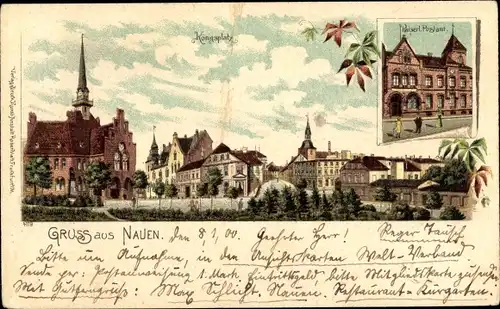 Litho Nauen im Havelland, Königsplatz, Postamt