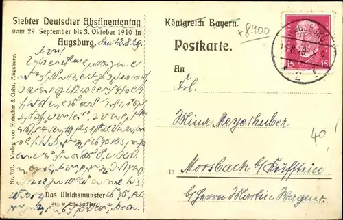 Ak Augsburg in Schwaben, 7. Deutscher Abstinententag 1910