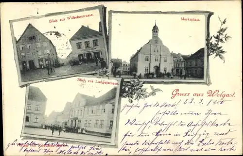 Ak Wolgast in Mecklenburg Vorpommern, Wilhelmstraße, Marktplatz, Langestraße