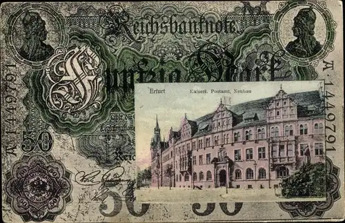 Passepartout Ak Erfurt in Thüringen, Kaiserliches Postamt, Reichsbanknote