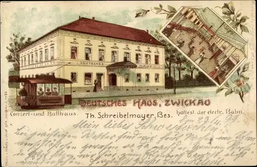 Litho Zwickau in Sachsen, Gasthaus Deutsches Haus, Innenansicht