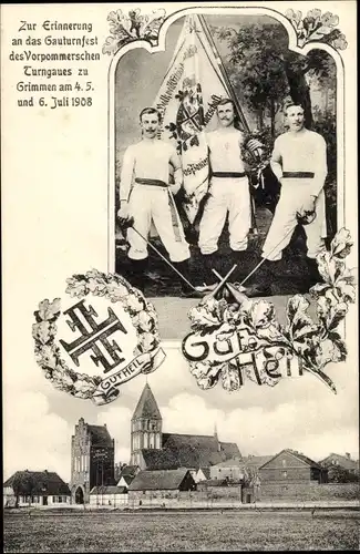 Ak Grimmen in Mecklenburg Vorpommern, Gauturnfest des Vorpommerschen Turngaues 1908