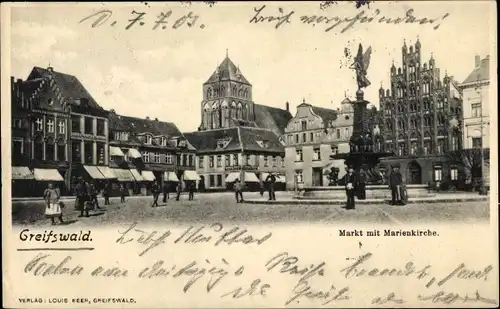 Ak Hansestadt Greifswald, Markt, Marienkirche