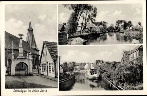 Ak Estebrügge Jork im Alten Land, Fluss, Dampfer, Kirche