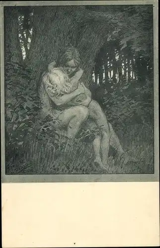 Jugendstil Künstler Ak Fidus, Beichte, Frau mit Kind, Wald