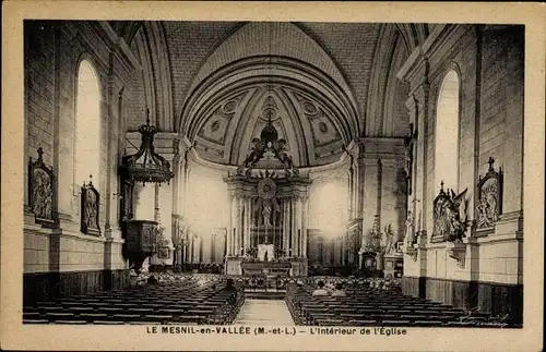 Ak Le Mesnil-en-Vallée Maine et Loire, L'Interieur de l'Eglise