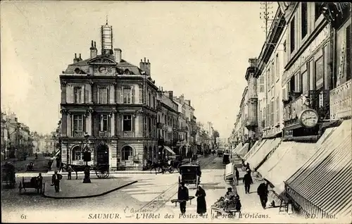 Ak Saumur Maine et Loire, Hotel des Postes, Rue d'Orleans, Geschäfte