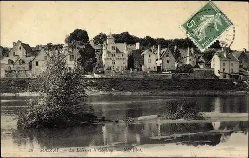 Ak Souzay Champigny Maine et Loire, La Loire et le Château