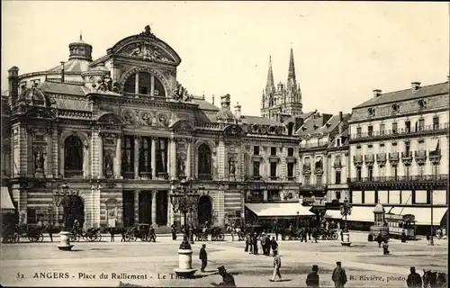 Ak Angers Maine et Loire, Place du Ralliement, Le Theatre