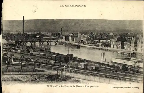 Ak Epernay Marne, Le Pont de la Marne, Vue generale