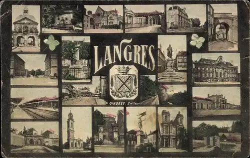 Ak Langres Haute Marne, Gebäude, Statue, Wappen, Tor