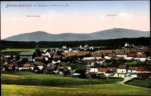 Ak Benneckenstein Oberharz, Gesamtansicht, Wurmberg, Brocken