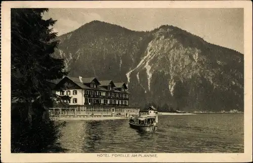Ak Reutte Tirol Österreich, Plansee, Hotel Forelle, Boot