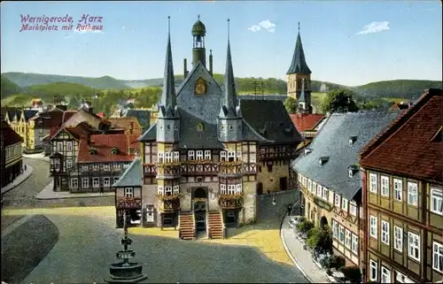 Ak Wernigerode im Harz, Marktplatz, Rathaus