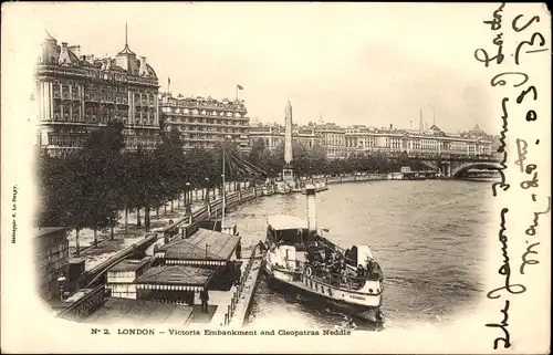 Ak London City England, Victoria Embankment, Cleopatras Neddle