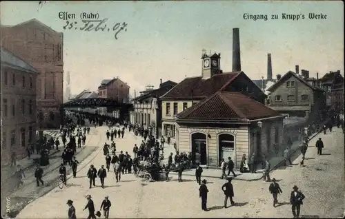 Ak Essen im Ruhrgebiet, Eingang Krupp's Werke, Arbeiter