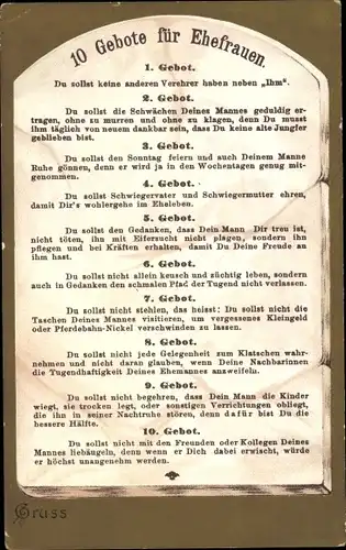 Ak 10 Gebote für Ehefrauen, Du sollst keine andere Verehrer haben neben Ihm