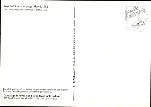 Ak Gotcha, The Sun Titelseite 1982, Falklandkrieg