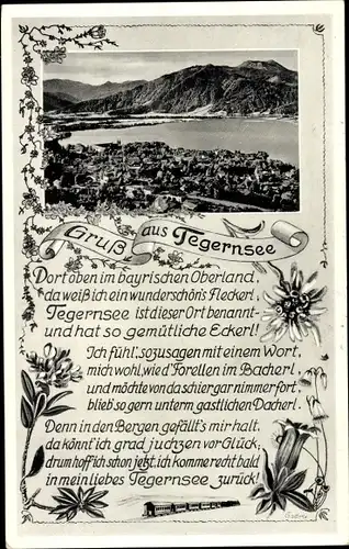 Passepartout Ak Tegernsee in Oberbayern, Gesamtansicht, Gedicht