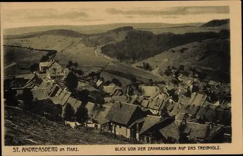 Ak Sankt Andreasberg Braunlage im Oberharz, Blick von der Zahnradbahn auf das Treibholz