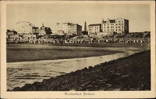 Ak Nordseebad Borkum in Ostfriesland, Leuchtturm, Strand