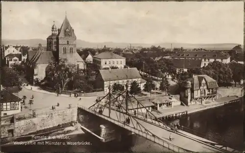 Ak Hameln an der Weser Niedersachsen, Münster, Weserbrücke