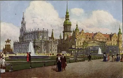 Ak Dresden, König Johann Denkmal, Hofkirche, Schloss, Hauptwache