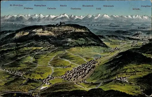 Landkarten Ak Spaichingen in Württemberg, Alpen, Säntis, Mönch, Jungfrau, Hausen, Hofen, Balgheim