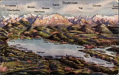 Landkarten Ak Konstanz am Bodensee, St. Gallen, Lindau, Bregenz, Radolfzell, Romanshorn