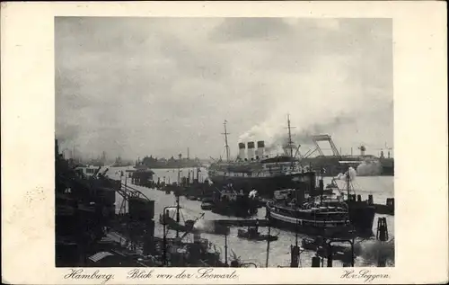 Ak Hamburg St. Pauli, Blick von der Seewarte, Hafen, Dampfschiff, Boote