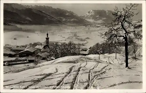 Ak Reit im Winkl Oberbayern, Winter, wilder Kaiser, zahmer Kaiser, Kirche, Schnee