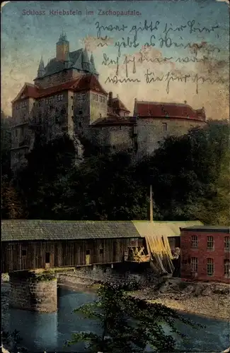 Ak Kriebstein Sachsen, Zschopautal, Schloss, Brücke