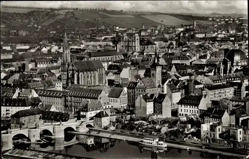 Ak Würzburg am Main Unterfranken, Ortspanorama, Kirche