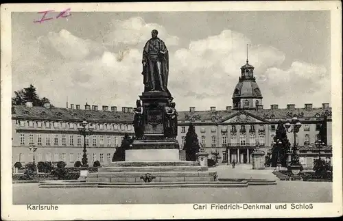 Ak Karlsruhe in Baden, Carl Friedrich-Denkmal, Schloss