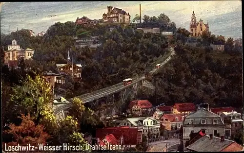 Künstler Ak Dresden Loschwitz, Weißer Hirsch, Drahtseilbahn