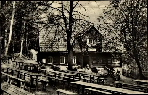 Ak Waschleithe Grünhain Beierfeld im Erzgebirge, Köhlerhütte Fürstenbrunn