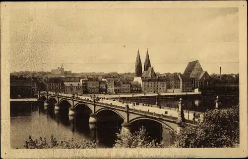 Ak Frankfurt an der Oder, Oderbrücke, Kirchtürme