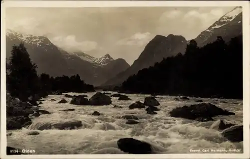Ak Olden Norwegen, Landschaftspanorama, Fluss, Berge