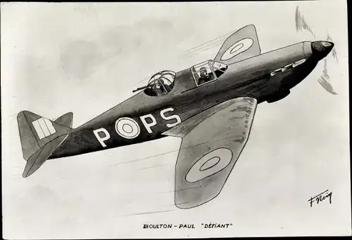 Künstler Ak Britisches Militärflugzeug Boulton Paul Defiant